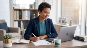 Job seeker reviewing a resume on a laptop before applying for a new opportunity.