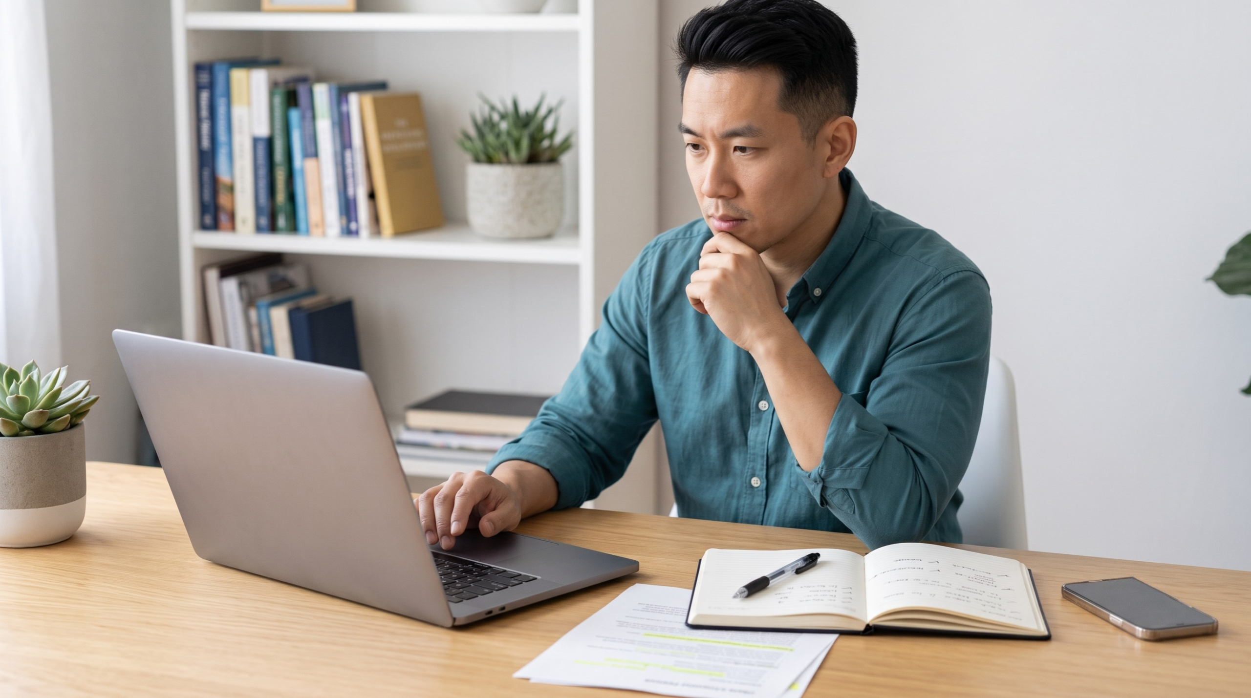 Job seeker checking details while completing an online employment application.