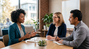 Candidate sharing a clear example during a professional job interview.