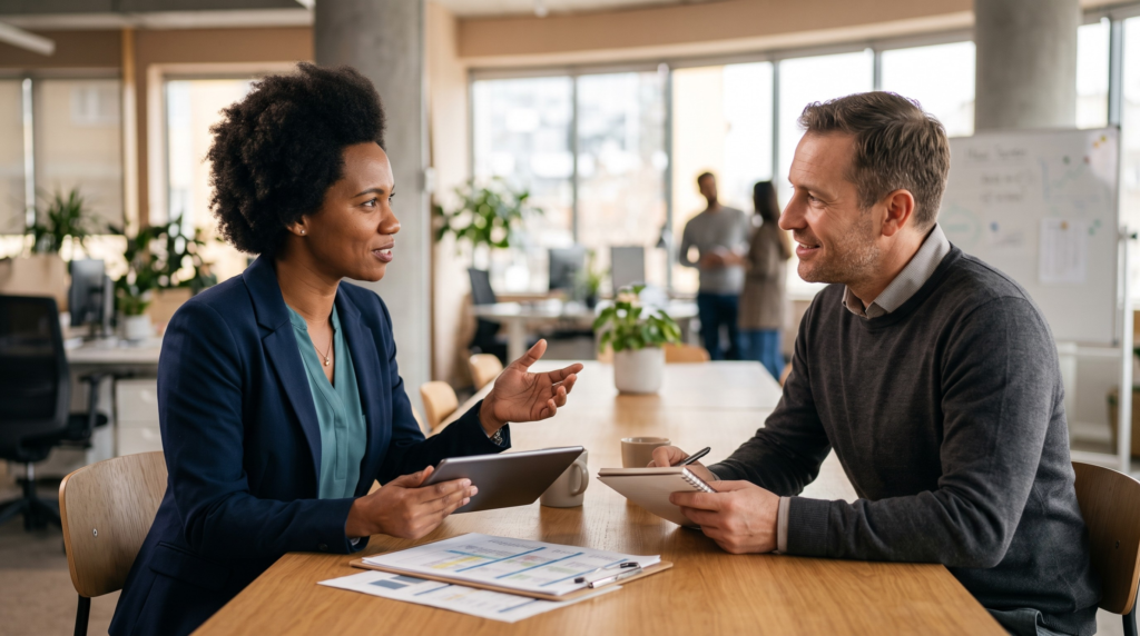 Professional outlining practical goals in a personal career development plan.